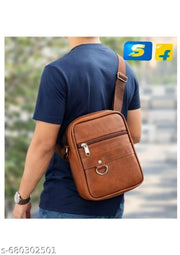 Pure Luxury Gloss Leather Small Sling Bag for Men | Chest Slinger bag | Crossbody Bag| Side Bag Men | Mini Leather Slings | Corporate Gift Item | Passport Document Sling. (Royal Tan)