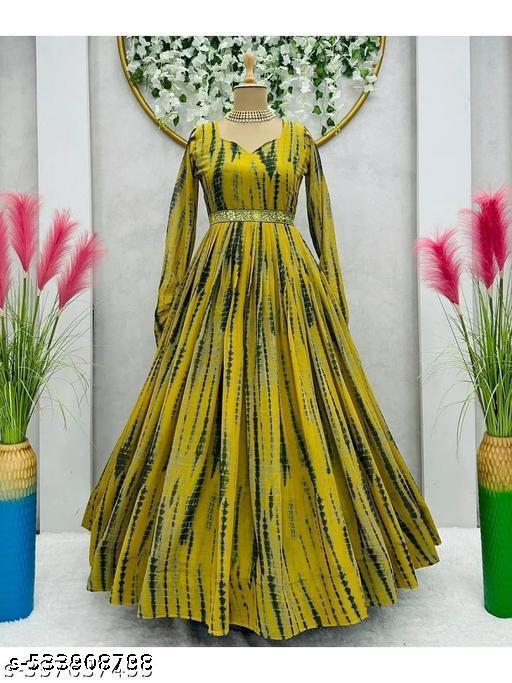 Women's poly Georgette  Printed Party Wedding Fashion Gown