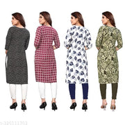 Women Printed Crepe Straight Kurti Combo of 4
