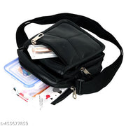 Zerus Stylish Black PU Leather Sling Bag For Men with Multiple Zipper Compartments Ideal for Travel & Daily Use Side Bag