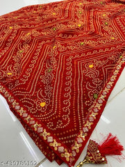 GEORGETTE SAREE, BANDHANI SAREE, CHUNRI SAREE, BANDHEJ SAREE, MATAJI SAREE, RED SAREE, SAREE FOR WOMEN, TRENDING SAREE