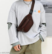 NEHX Premium Brown Leather Waist Bag for Men & Women, Multi Pocket Crossbody Sling Bag with Adjustable Strap, Waterproof Travel Belt Bag, Chest Bag, Fanny Pack for Daily Use, Office, Outdoor, Walking, Cycling & Travel