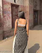 Women's Cotton Printed Straight Sleeveless Kurta (Random Print And Design Available)