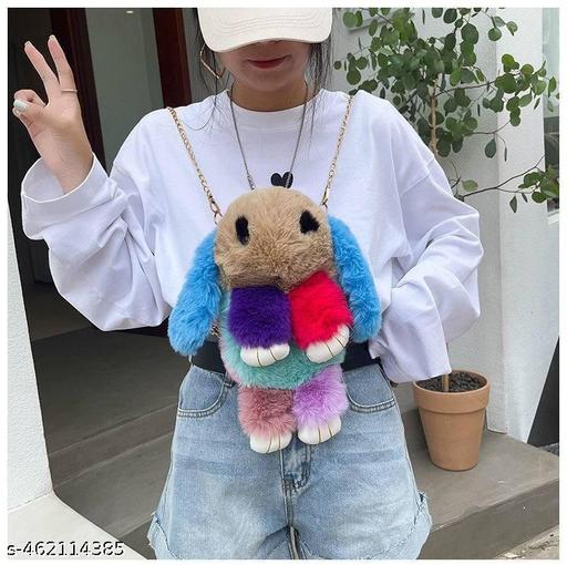 Cute Plush Rabbit Bag New Designer Girl Rabbit Faux Fur Handbag Women's Casual Long Chains Cartoon Bunny Messenger Bag Cute Girls Bag For Girls