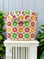 Colorful Floral Print Canvas Bag with Studded Handles & Coin Pocket – Affordable & Trendy!