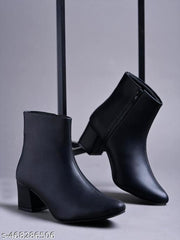Shoetopia Smart Casual Zip Detailed Black Boots For Women & Girls
