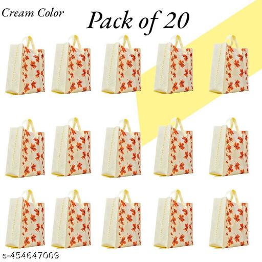CARRY CLOUD Non-Stitched Autumn Theme Grocery Shopping Bag with Handles, Printed Shopping Bags (Cream, Pack of 20)