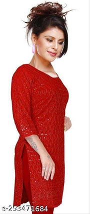 women cotton full Embroidery chikan Kurtis stylised Kurtis, embroider work done on both side front back and on arms also.