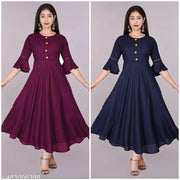 Amazing CN Latest Fashion Women's Solid Printed Round Pleated Flared Kurti