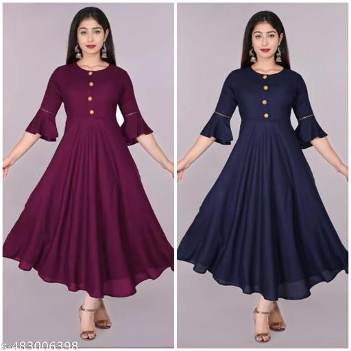 Amazing CN Latest Fashion Women's Solid Printed Round Pleated Flared Kurti