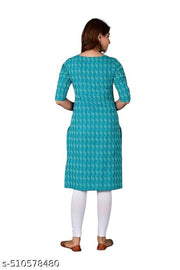 Women Trendy Blue Kurti | Cotton Knee Length Kurta for Women & Girls | Casual Daily Wear Office Wear Ethnic Kurti with 3/4th Sleeves