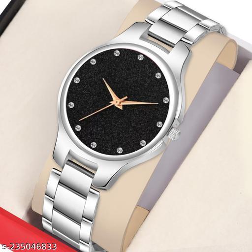Yolako Black 12Diamond Dial Metal Silver Belt Girls watch