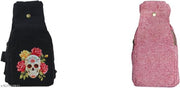 Black Canvas Sling Bag with Floral Sugar Skull Print | Gothic Crossbody Shoulder Bag for Women & Men | Stylish Travel Messenger Backpack | Lightweight Casual Daily Use Sling Bag