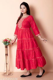 Elegant Rayon Printed EmbroideryWomen's Kurta - Perfect Blend of Style and Comfort(Red)
