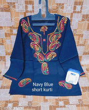 Aagyeyi Pretty chikankari handwork embroidered multi thread blue short cottonKurtis