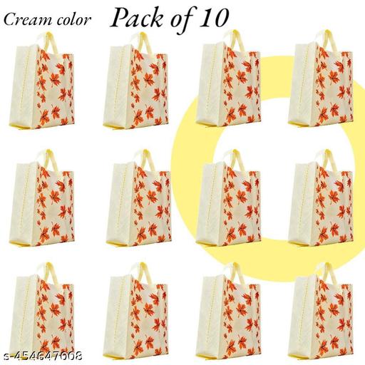 CARRY CLOUD Non-Stitched Autumn Theme Grocery Shopping Bag with Handles, Printed Shopping Bags (Cream, Pack of 10)