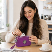 SYGA Women's Three-Zip Coin Purse Cosmetic Bag Mobile Phone Bag Hand Portable Bag Medium Bag Small Square Bag