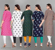 Women Printed Crepe Kurti (Combo Of 5)