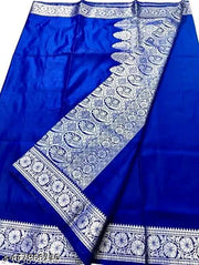 GET BEAUTIFUL SILVER ZARI BANARSI SILK SAREE WID HEAVY PALLU