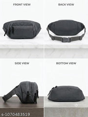 Unisex Dark Grey Travel Waist Pouch | Durable Nylon Belt Bag with Multiple Zipper Pockets