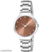 Yolako Brown Diamond Dial Silver cash Silver Belt Girls Watch