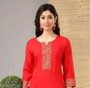 Rayon Urban365 Premium Straight Kurti/Solid Design Kurtis for Women(Red)