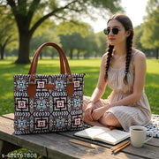 Multi Color Large Canvas Kalamkari Tote Bag With Two Zipper Inner Pockets for Shopping, Office & Daily Use