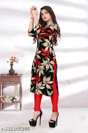 Women Crepe Fabric Printed Straight Kurti, Size -S, M, L, XL, XXL, 2XL, XXXL, 3XL, 4XL, 5XL ( New Arrival New Design Fashionable Kurti )