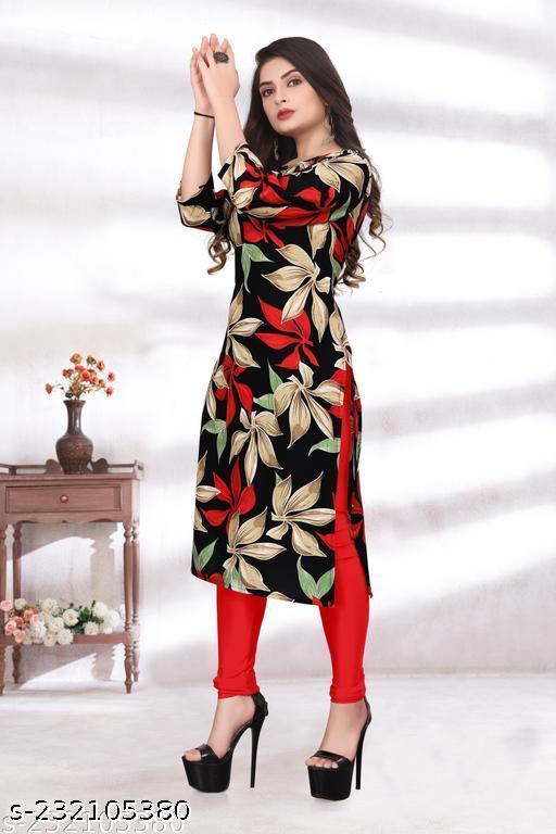 Women Crepe Fabric Printed Straight Kurti, Size -S, M, L, XL, XXL, 2XL, XXXL, 3XL, 4XL, 5XL ( New Arrival New Design Fashionable Kurti )
