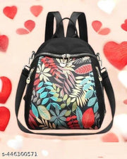 Multy Leaf Fashionable Casual Nylon Backpack for Womens Girls M Size Multipurpose BagPack Travel, Casual, College, Office, Work Gift Bag Women (Multy Leaf)