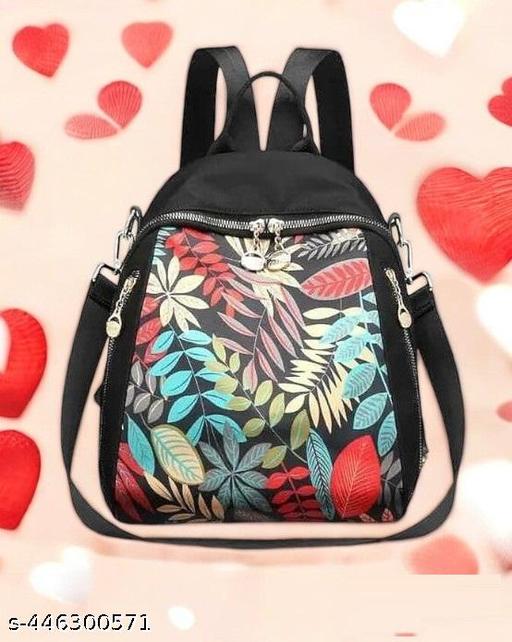 Multy Leaf Fashionable Casual Nylon Backpack for Womens Girls M Size Multipurpose BagPack Travel, Casual, College, Office, Work Gift Bag Women (Multy Leaf)