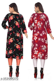 Polyster/Crepe fabric-Stylish Women's MultiColor Digital Printed Straight Kurti (COMBO-2)