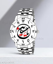 Welix Analog YA HUSSAIN Design White Dial Stylish Silver Stainless Steel Strap Wrist Watch for Muslim Men and Boys, Pack of 1 - YA-HUSSAIN-AVO-SIL-STL