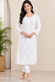 Rayon Embroidery Kurti White