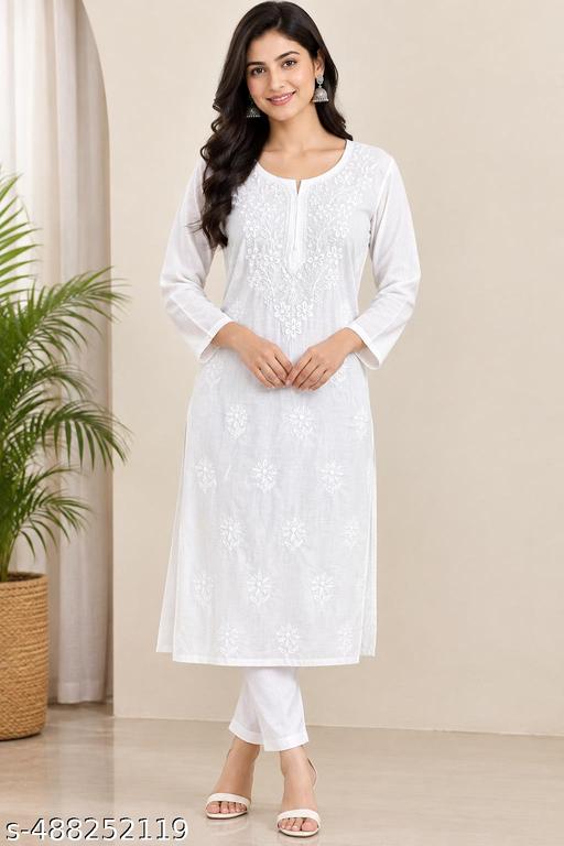 Rayon Embroidery Kurti White