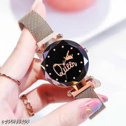 Queen Magnetic Strap Mash Girls Watch For Women Rose Gold Magnetic Chain magnet strap mash hand watch girls watch for women gift Rose gold Analog Watch - For Girls