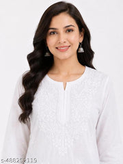 Rayon Embroidery Kurti White