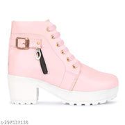 Krishan Enterprises Women's Boots | Synthetic Leather,Stylish, Trendy, Comfortable, Zipper & Lace Up Boots for Women's & Girls Casual, Outdoor and Holiday Outings