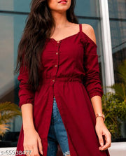 Trendy Attractive Stylish Solid Maroon Off-Shoulder Kurtis for Women (Latest Design for Festive Season 2026)