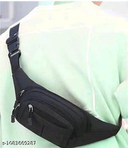 Men's Black Waist Bag | Multi-Pocket Travel Belt Bag