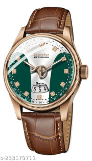 3D Glass Date Display Multi Colour Dial Leather Strap Analog Watch - For Men