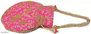 Women's Embroidered Silk Potli Bag with Pearl Handle & Drawstring Closure | Ethnic Bridal Clutch for Wedding, Party, Festive & Return Gift pack of 2