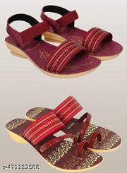Hiyaga Women Red Fancy Sandal and Red Fancy Slipper Stylish Comfortable, Light Weight Pack of 2