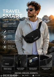 Lucci Sling Bag Fanny Pack Crossbody Chest Bag - Water Resistant Four Pocket Waist Pack, Adjustable Running Belt & Phone Holder for Men Hiking Travel