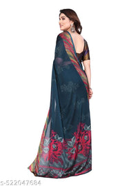 Women's Stylish Traditional Saree with Intricate Floral and Stripe Motifs