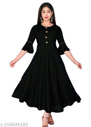 Trendy Ethnic Women's Solid Flared kurtis (Black)