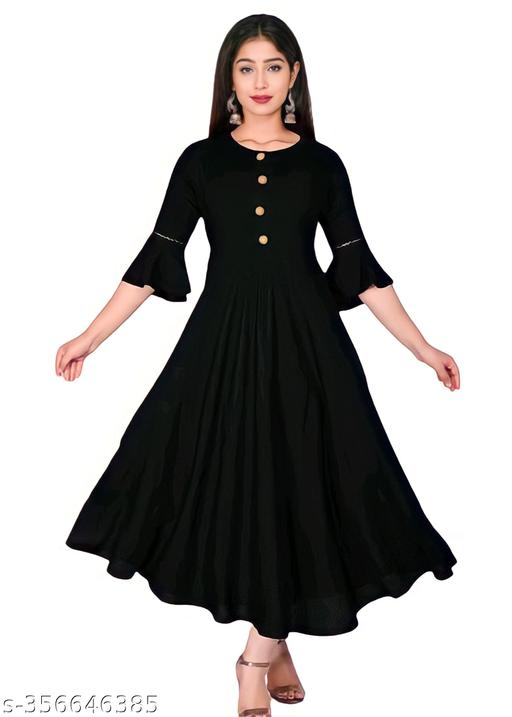 Trendy Ethnic Women's Solid Flared kurtis (Black)