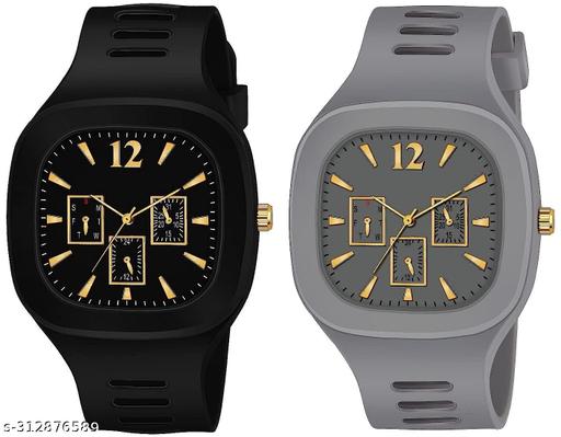 Square Dial Black Blue Grey White Analog Watches with Silicon Strap Stylish ADDI Designer Combo Watch for Mens & Boys