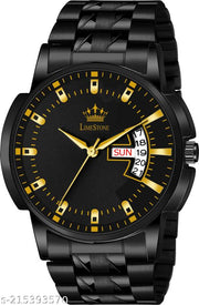 LIMESTONE All Black Day & Date Functioning Long Life Black Plated Chain HMTS Quartz Analog Watch - For Men ()