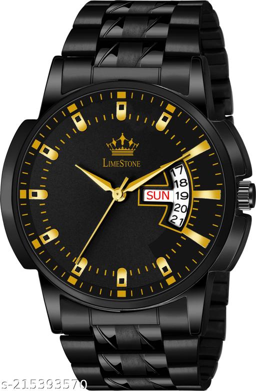 LIMESTONE All Black Day & Date Functioning Long Life Black Plated Chain HMTS Quartz Analog Watch - For Men ()